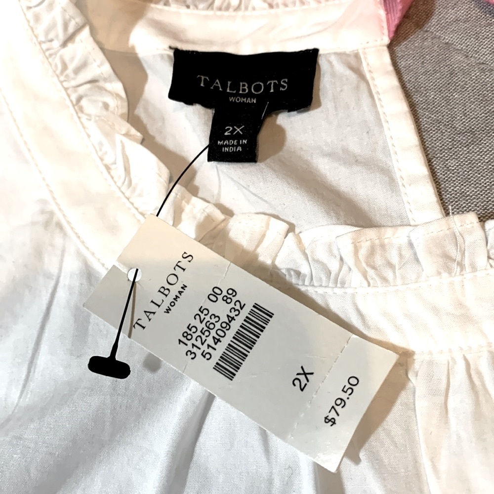 NWT Talbots Woman Sleeveless Blouse, White with Pink Tie Back Closure, Size 2X - Picture 14 of 16